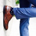 CALZE UOMO LUNGHE BOLLE COTONE ESTIVO  FONDO BLU BOLLE GRIGIO PERLA Men's sock  long in summer cotton – ONE SIZE (39-46)