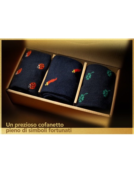 Cofanetto Regalo 3 paia di Calze Lunghe"FORTUNA" Cotone Caldo TAGLIA UNICA (39-46)