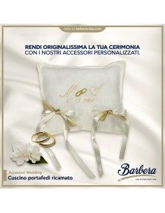 Cuscino Portafedi con iniziali, data e fedi in Lino - Made in Italy